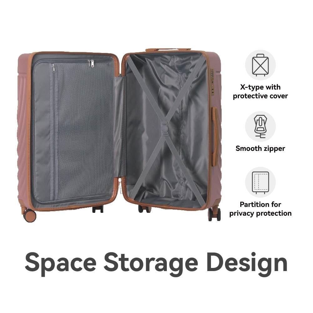 3-Piece 20", 24", 28" Wavy Texture Luggage Sets, Hardshell Travel Suitcases with Interior Pockets & 3-Digit TSA Lock