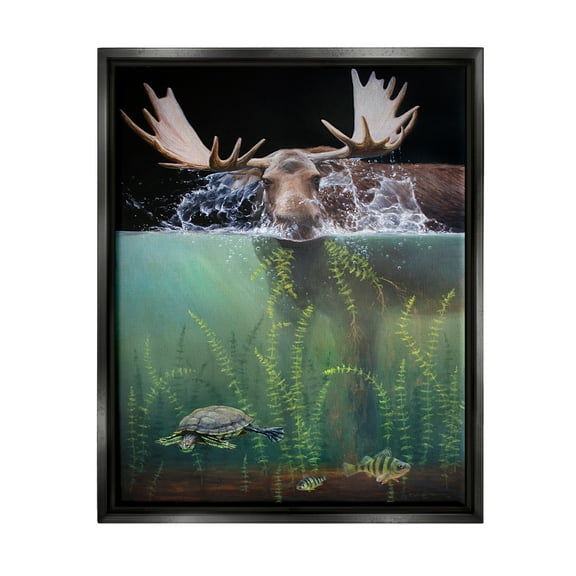 Stupell Industries Moose Underwater View Animals & Insects Painting Black Floater Framed Canvas Art Print Wall Art, 17 x 21