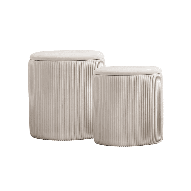 Set De 2 Taburetes Otomano Redondo Terciopelo Plisado