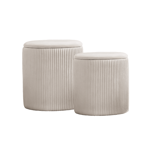 Set De 2 Taburetes Otomano Redondo Terciopelo Plisado