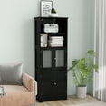 thumbnail image 5 of Gymax Bathroom Tall Storage Cabinet Linen Tower w/ Glass Door & Adjustable Shelf Black, 5 of 10