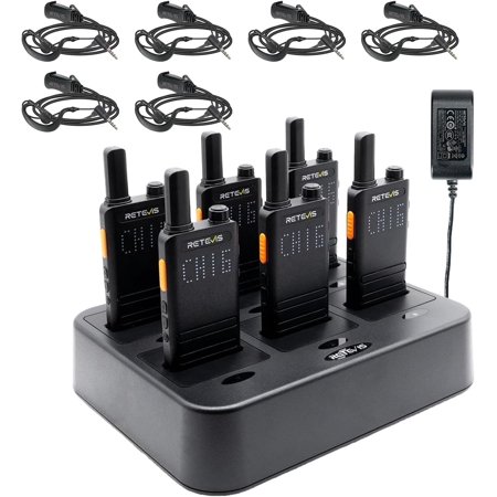 (3nd Gen RT22) B3H Walkie Talkies for Adults-Ultra Slim, with Earpiece, 6 Way Multi Unit Charger, 1620 mAh, LED Display, Business Portable FRS Two-Way Radios for Retail Store (6 Pack)