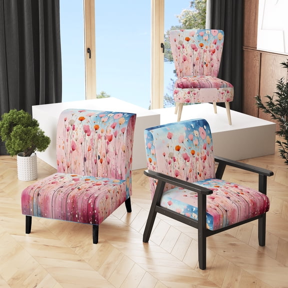 Designart "Pastel Pastiche in Pink" Multi-Color Abstract Collages Upholstered Accent Chair - Modern Arm Chair For Living Room