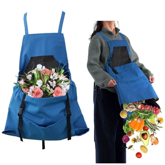 Gardening Apron Waterproof Cross Back Apron, 600D Heavy Duty Apron Harvest with Pockets and Quick Release