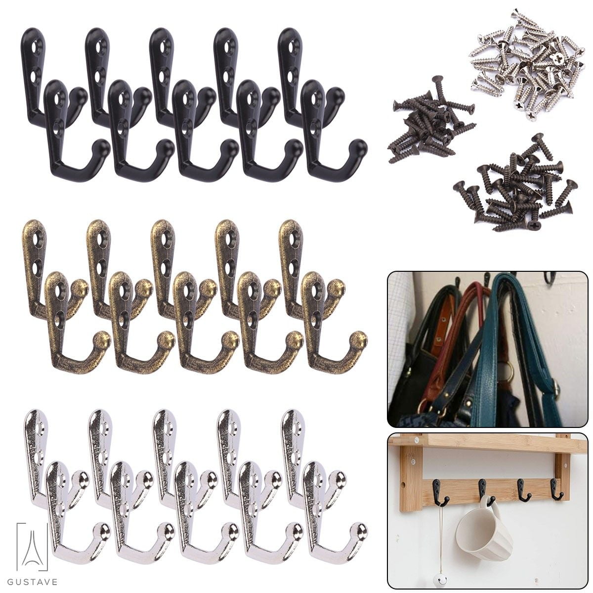 20X Single Hook Metal Hooks Coat Key Cap Wall Mounted Hanger with 40X Screws 