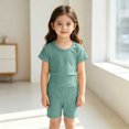 thumbnail image 3 of Cethrio Girls' Pajama Sets Short Sleeve, Crewneck 2 Piece Soft Summer Girls' Sleepwear Green Size 3-4 T, 3 of 7