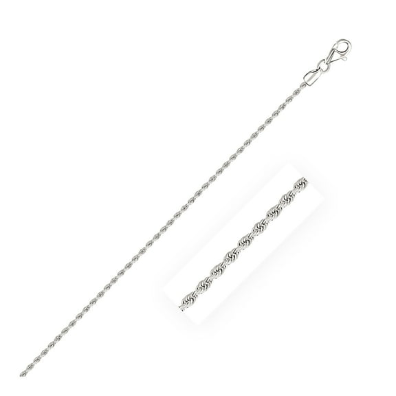 2.0mm 14k White Gold Solid Diamond Cut Rope Chain 30 in