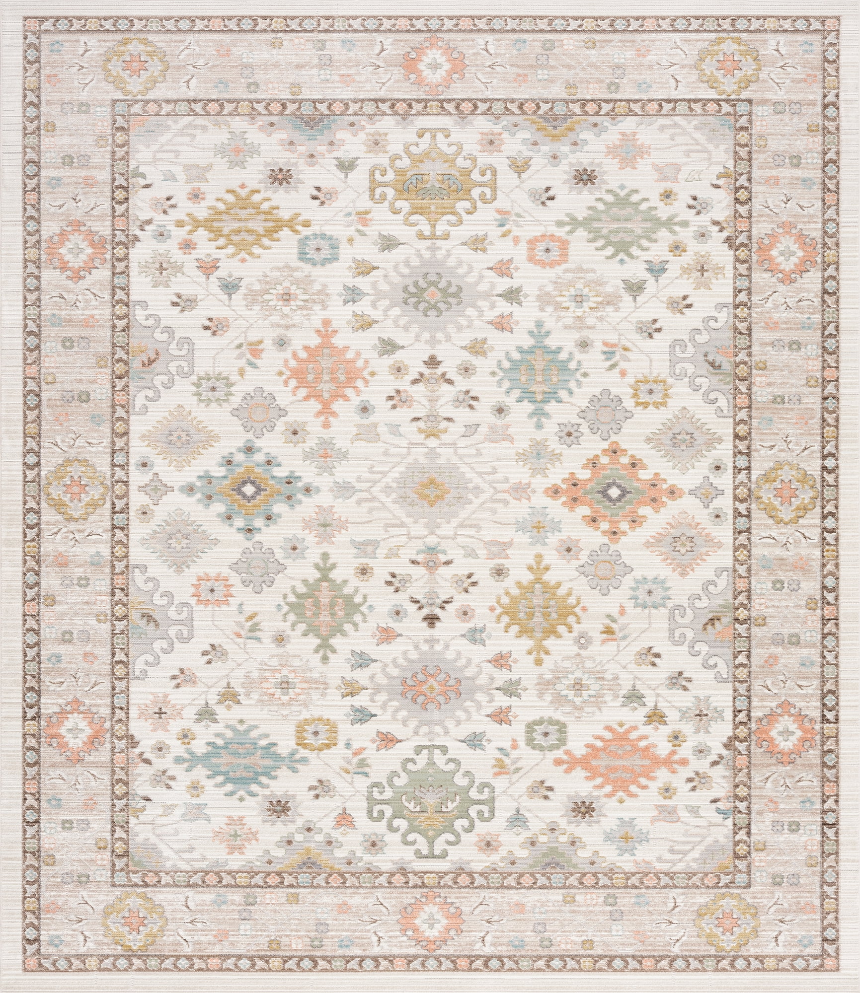 Crestwood Traditional Oriental 5x7 Cream and Aqua Polyester Indoor Area Rug, 5'3'' x 7'