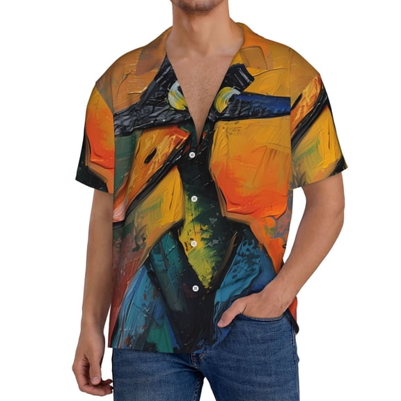 Balery Abstract Funny Duck Men's Casual Button Down Shirt Short Sleeve Textured Summer Cuban Beach Shirts-3X-Large