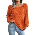 thumbnail image 3 of Women'S Casual Knitted Pullover Sweaters Long Sleeve Crew Neck Jumper Tops Orange XXL, 3 of 9