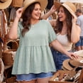 thumbnail image 2 of Agnes Orinda Women's Plus Size Babydoll Tops Texture Crew Neck Short Sleeve Flowy Summer Casual Blouse 2X Greyish Green, 2 of 8