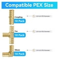 thumbnail image 2 of (Pack of 30) 3/4" PEX Fittings,90 Degree Elbow (10 PCS) + Tee (10 PCS) + Straight Coupling (10 PCS),Pex Brass Crimp Fitting Combo for PEX Pipe Tubing Connection, F1807, 2 of 7