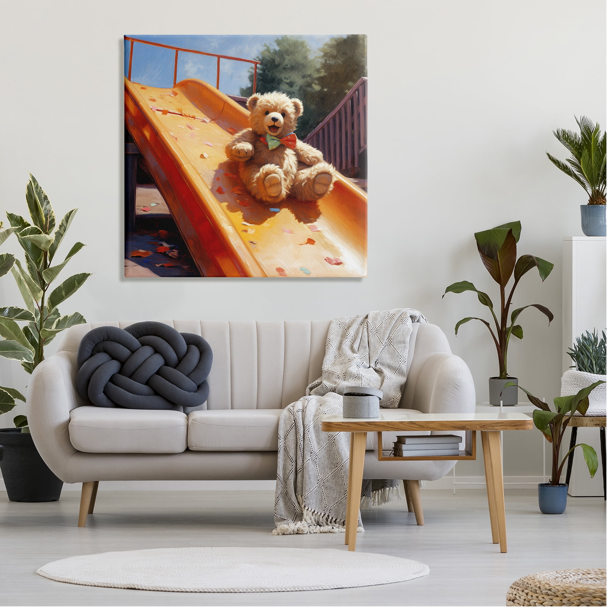 Stupell Industries Teddy Bear on Slide Animals & Insects Painting Gallery Wrapped Canvas Art Print Wall Art, 36 x 36