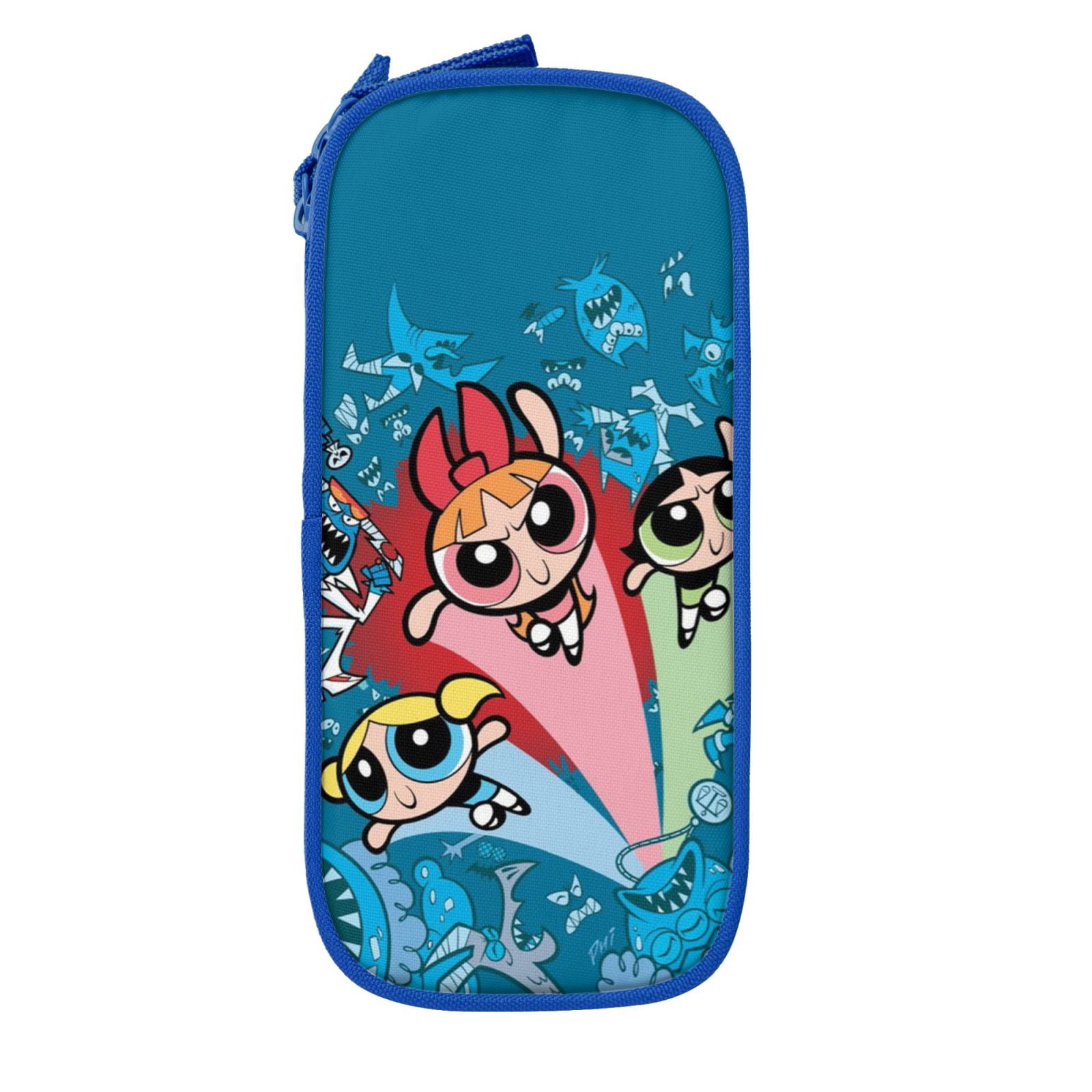 The Powerpuff Gi-rls Pencil Case Large Capacity Pencil Pouch Penbag Office Stationery Organizer Travel Makeup Bag Blue
