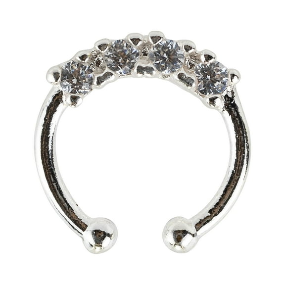 Claire's Teen and Adult Woman Silver Crystal Faux Hoop Nose Ring, Stainless Steel, 1 Pack