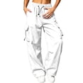 thumbnail image 2 of Parachute Pants Women Summer Elastic Waist Drawstring Wide Straight Leg Loose Casual Lightweight Cargo Pants with Pockets, 2 of 8