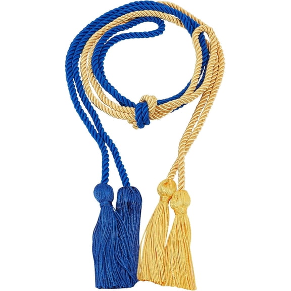 2 Colors Graduation Honor Cords 66 Inches Long Yarn Honor Cords with Tassel Golden Blue Polyester Graduation Rope DIY