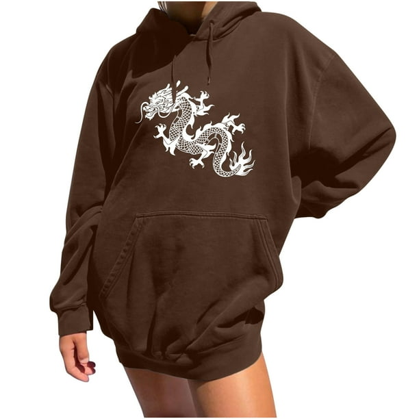 Sudadera estampada con capucha retro de manga larga suelta divertida vintage para mujer con mangas caídas en los hombros Pompotops gfhjh7397