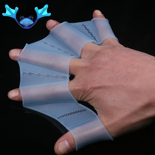 N N 1Pair Silicone Webbed Swimming Gloves Swimming Finger Webbed Gloves Flippers Fins Paddle Frog Hand Swimmers Web for Kids Women Men 