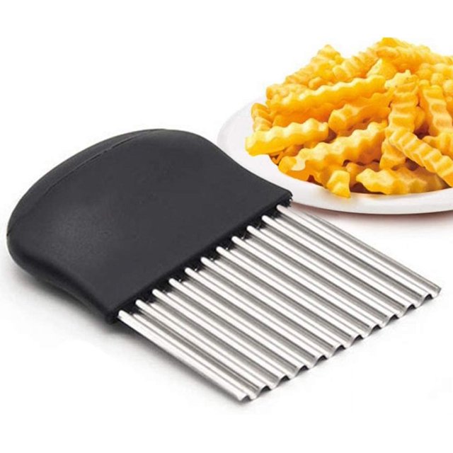 Cortador de papas fritas corrugado multifuncional de acero inoxidable Cortador de cebollas y verduras Negro