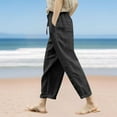 thumbnail image 3 of Lovskoo Women's Summer Cotton And Linen Pants Solid Color Loose Straight Leg Pants with Pockets And Drawstring Black, 3 of 7