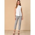 thumbnail image 3 of Pantalones de tobillo de trabajo de oficina Allegra K mujer a cuadros elásticos de cintura alta Marrón claro L, 3 of 6