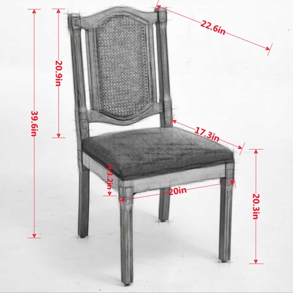 Rattan Dining Chairs Set of 2, Solid Wood Kitchen Chairs with High Rattan Backrest, Matte Linen Cushion, Foam & S-Springs, Beige