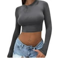 thumbnail image 2 of UVEASISHA Cropped Tshirt for Women Long Sleeve Slim Fit Yoga T Shirt Lightweight Stretch Workout Tee Tops Dark Gray L, 2 of 6