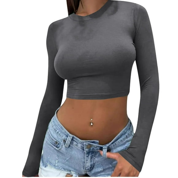 Crop Tops for Women Long Sleeve Slim Fitted Comfy Curvy Going out Tops for Night Club Shopping