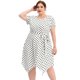 thumbnail image 4 of Vestido de mujer de talgrande alto bajo retro mangas cortas vestidos de lunares blanco 4X, 4 of 6