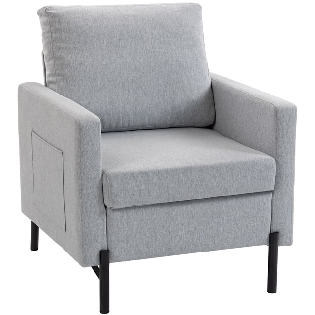 HOMCOM Fauteuil d'Appoint Moderne Rembourré avec Poches Latérales, Gris Pâle