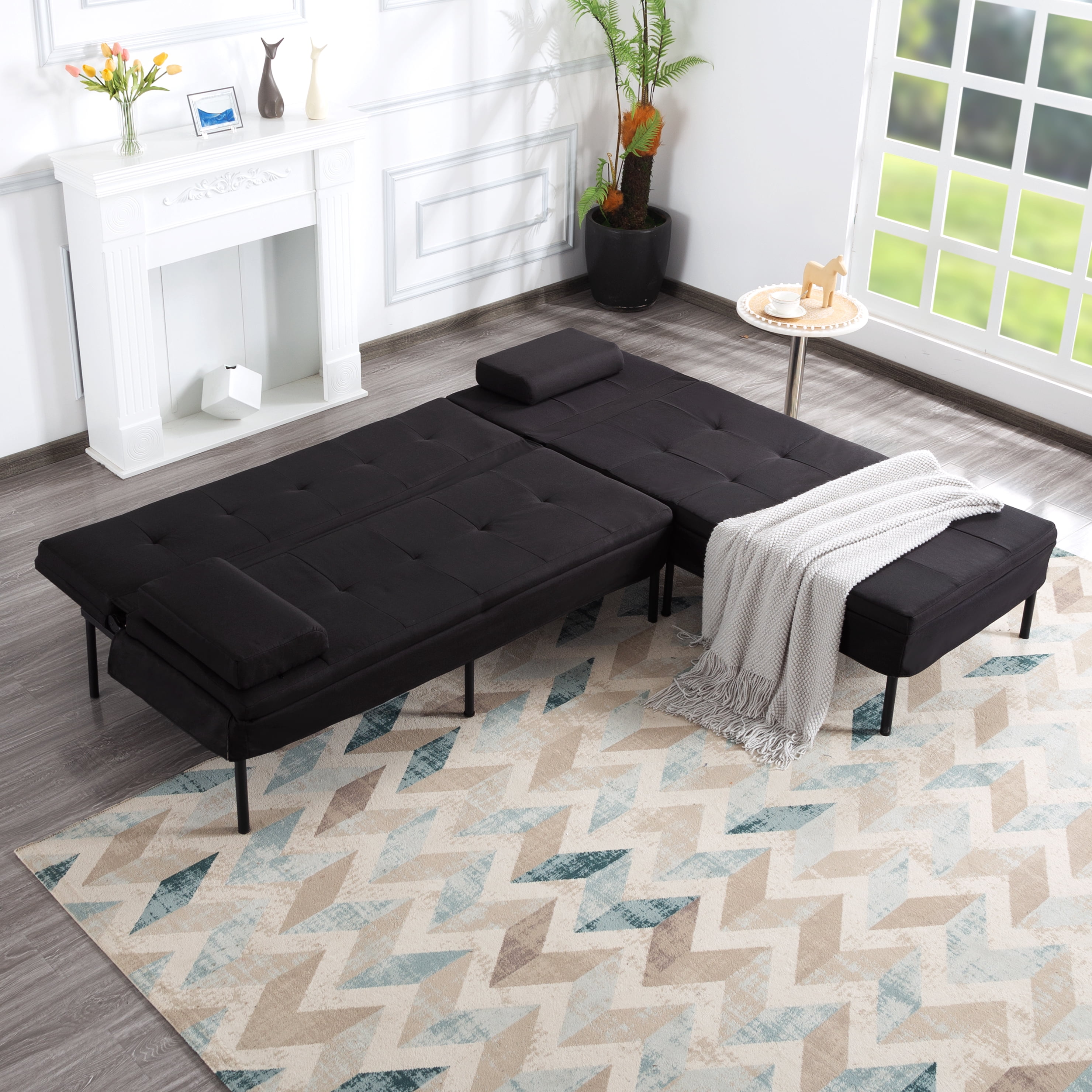 Gewnee 78.7”Convertible Sectional Sofa Bed,L-Shaped Couch with Reversible Chaise (Left or Right),5-Position Adjustable Backrest,Perfect for Living Room,Office,Dorm,Apartment.Black