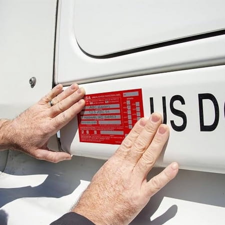 J. J. Keller 5-Pack, Aluminum Annual Vehicle Inspection Label with Punch Boxes, Red FMCSA Label, DOT Compliant