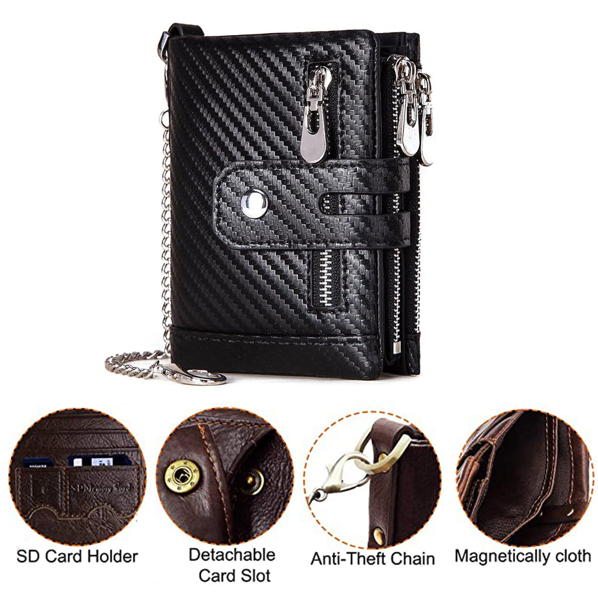 Leather Mens Wallet Luxury Mens\tpurse Male Zipper Card Holders With Coin  Pocket Rfid Wallets Gifts For Men Money Bag