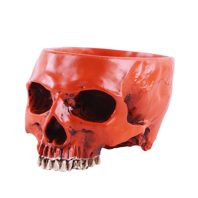 Diseño de cabeza de cráneo Contenedor Réplica Hogar Naranja Rojo Rojo naranja Zulema Maceta de calavera de resina