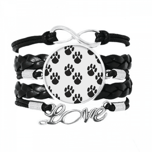 Animal Cute Paw Print Outline Footprint Bracelet Love Accessory Twisted Leather Knitting Rope Wristband