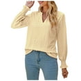 thumbnail image 1 of IROINID Reduced Womens Long Sleeve V-Neck Shirts Lounge Comfortable Solid Color Ruffle Sleeve Tops Blouse,Yellow, 1 of 5