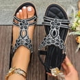 thumbnail image 2 of Yuanlong Womens Sandals Slingback Rhinestones Flat Sandals Elastic Ankle Strap Bohemian Beach Leisure Shoes, 2 of 9