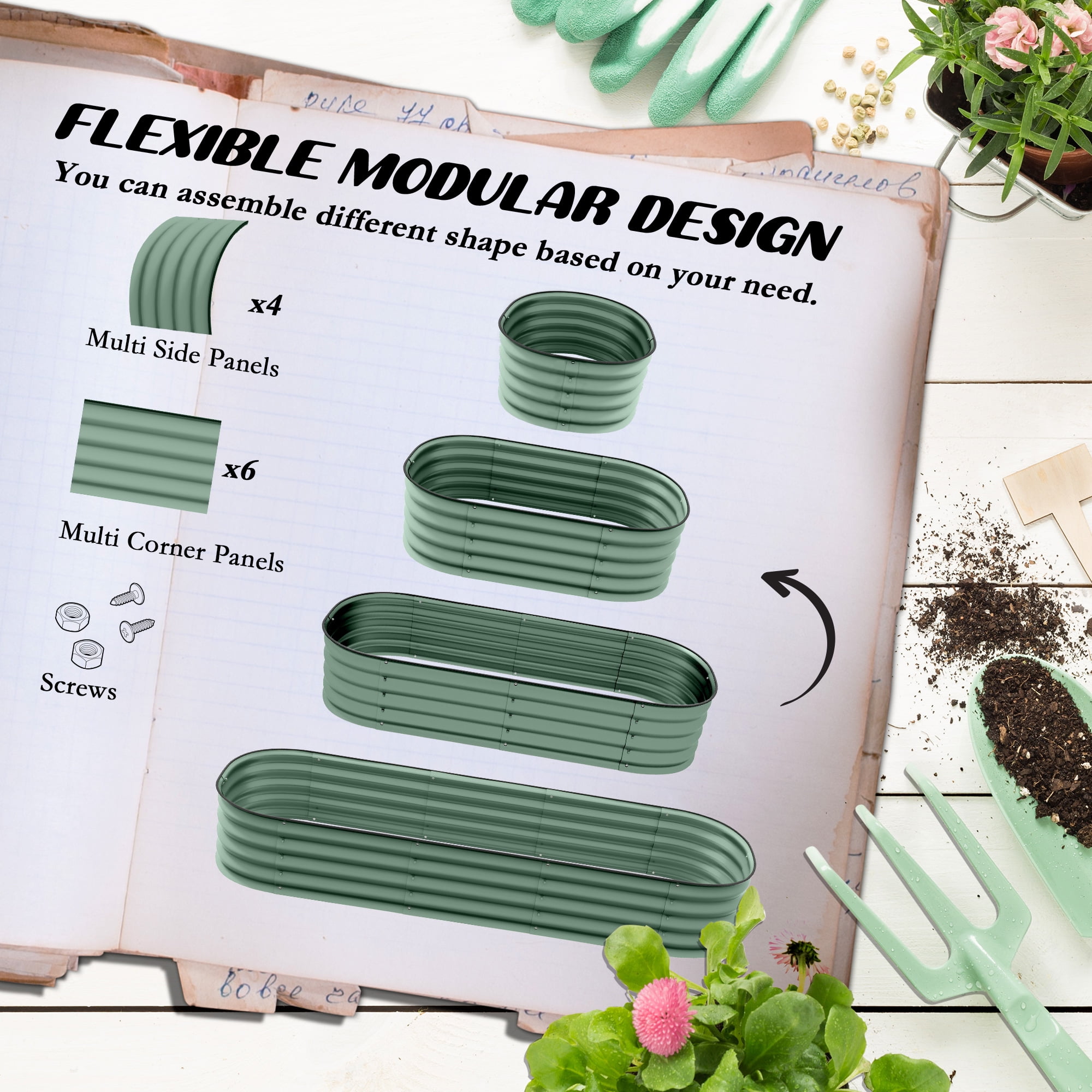 Outsunny Galvanized Raised Garden Bed Kit, Metal Planter Box with Safety Edging, 76.75" x 24.5" x 11.75", Green