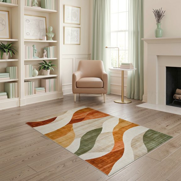ODIKA Orange Swirl Burnt Abstract Vintage Distressed Wavy Ribbon Creamy for Home Office, Gaming Room, Under Desk, Non-Slip Chair-Friendly