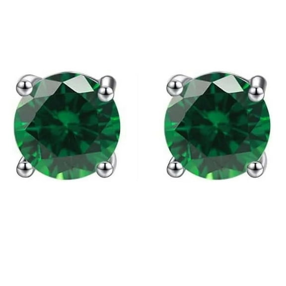 14k White Gold Plated Over Sterling Silver 1/2 Ct Round Created Emerald Stud Earrings