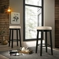 thumbnail image 3 of Contemporary Home Living Set of 2 Ivory and Brown Round Bar Stools with Swivel Seat 30", 3 of 3