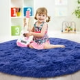thumbnail image 4 of Junovo Round Fluffy Area Rugs For Kids Girls Princess Castle Plush Shaggy Carpet Cute Circle Nursery Rug For Kids Room Bedroom Living Room,4'x4',Indigo, 4 of 7