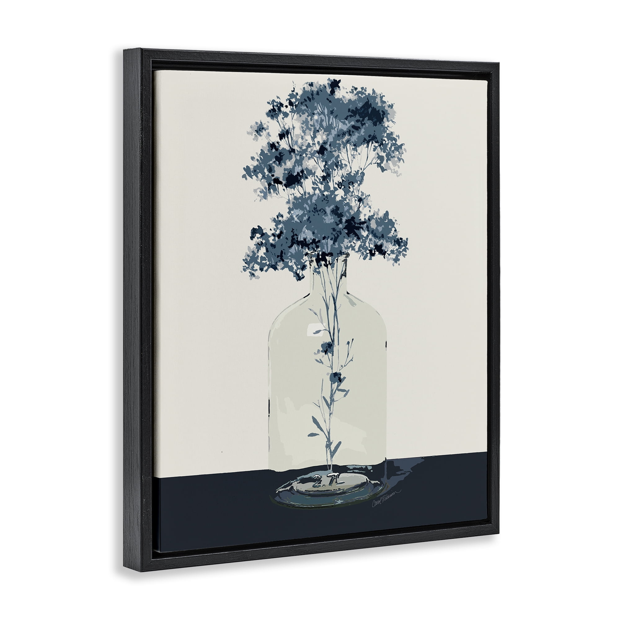 Stupell Industries Blue Nature Sprigs Plants & Flowers Painting Black Floater Framed Canvas Art Print Wall Art, 17 x 21