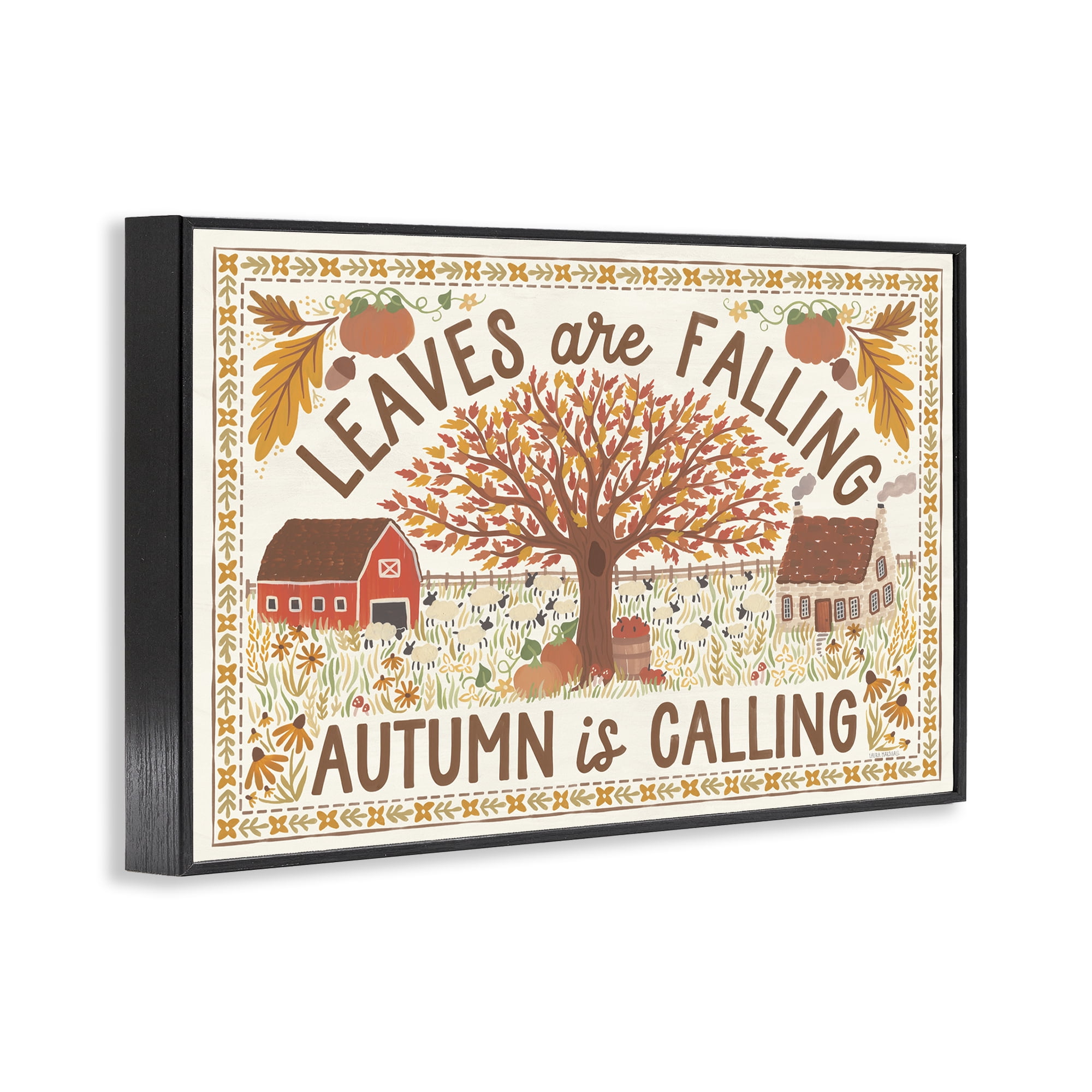 Stupell Industries Leaves Are Falling Scene Landscape Painting Black Framed Art Prints Wall Art, 18 x 12