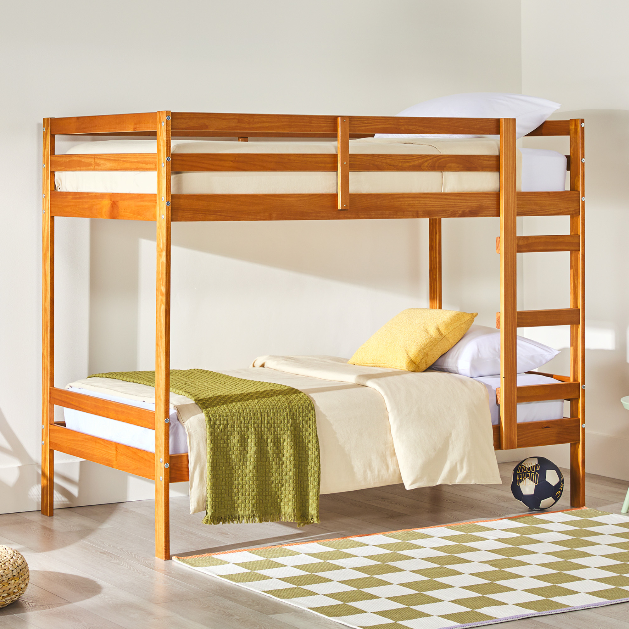 Walker Edison Modern Solid Wood Twin over Twin Bunkbed, Caramel - image 3 of 16