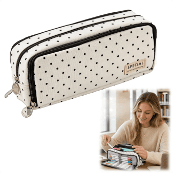 Polka Dot Pencil Case, Cute Pencil Case, Multi Compartment Pencilcases, Large Pencilcase big capacity, Canvaswith Soft Zip Pen Case, Suitable for Office