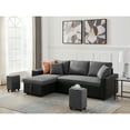thumbnail image 3 of Artemax 92.5"Linen Reversible Sleeper Sectional Sofa with storage and 2 stools Steel Gray, 3 of 9