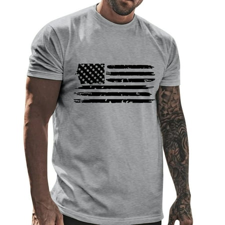 

And Shirt Casual Round Short Sleeve Partial Print Spring Summer T Distressed Day Independence Neck Men Vintage Celebration Top Men T Shirts under Scrub Men Long Sleeve Shirts