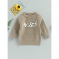 thumbnail image 2 of Bagilaanoe Toddler Baby Girl Boy Knitted Sweater Long Sleeve Letter Embroidery Pullover 6M 12M 24M 3T 4T 5T 6T Kids Warm Jumpers Tops Fall Loose Knitwear, 2 of 8